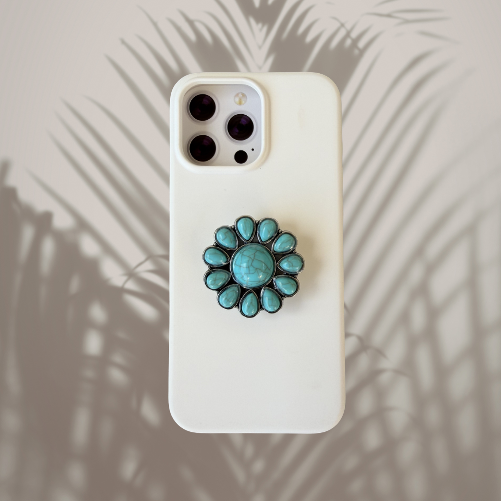 Turquoise Flower Boho Stone Phone Grip