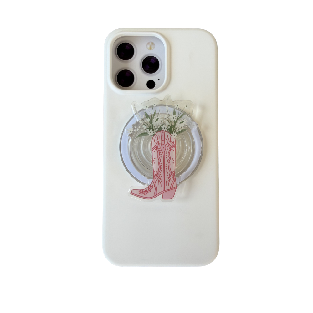 Pink Cowgirl Boot with Flowers Phone Grip