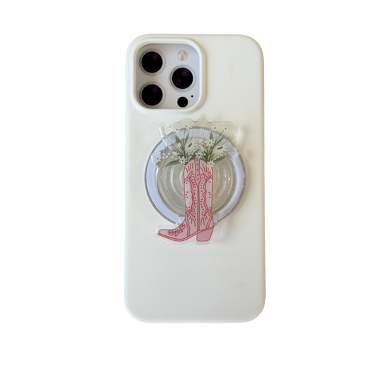 Pink Cowgirl Boot with Flowers Phone Grip