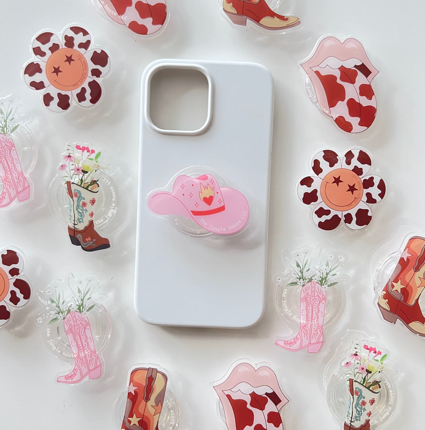 Cow Print Flower Phone Grip